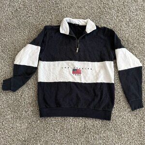 Brandy Melville Women’s 1/4 Zip Collared Sweatshirt Navy Blue LA 1984 Pullover